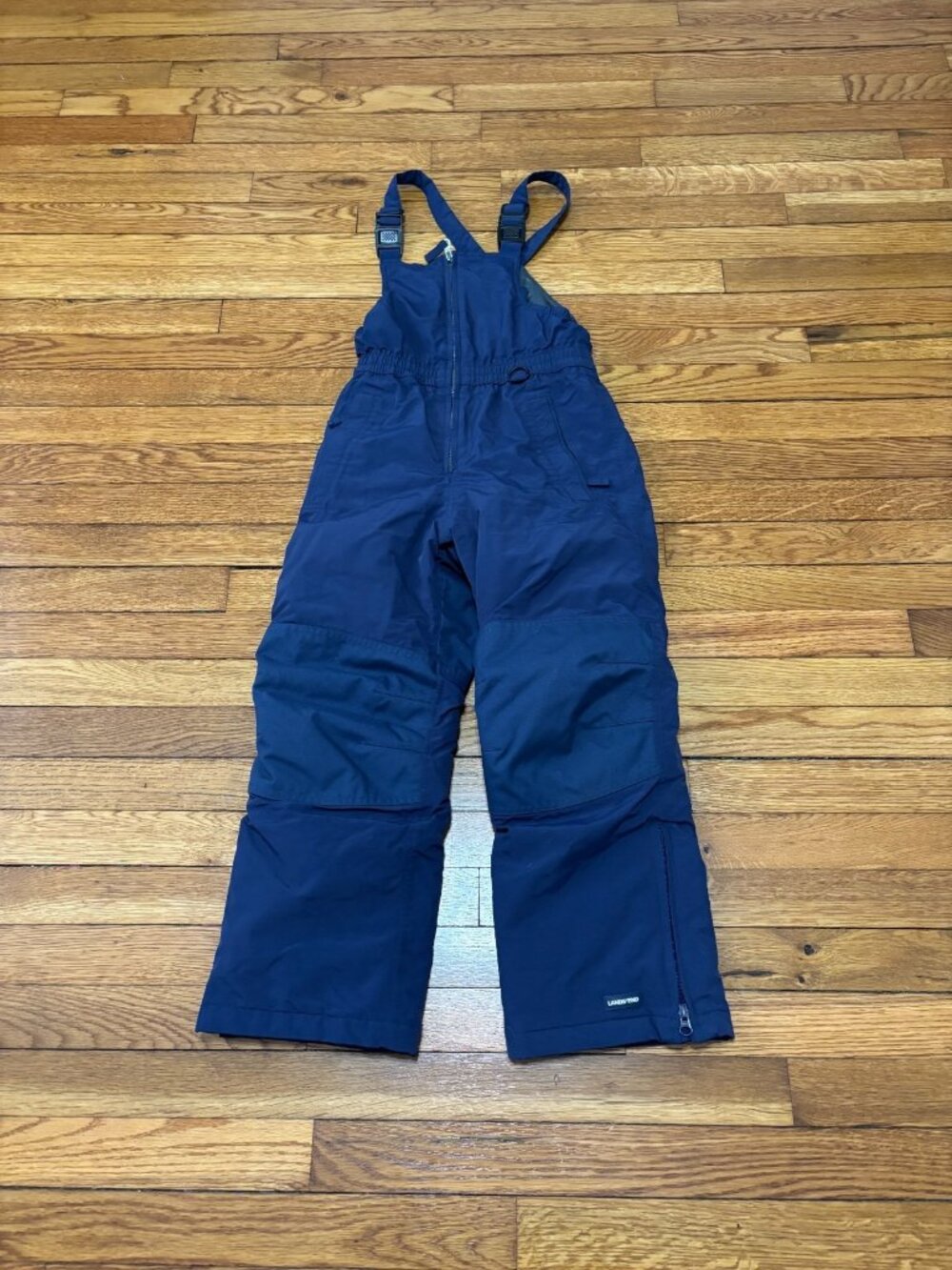 Lands' End Boys Snow Bibs Youth Sz 8 Blue Ski Overalls Pants Insulated Nylon